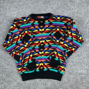 Todays News Sweater Womens Size L Black Multicolor Aztec Print Crewneck